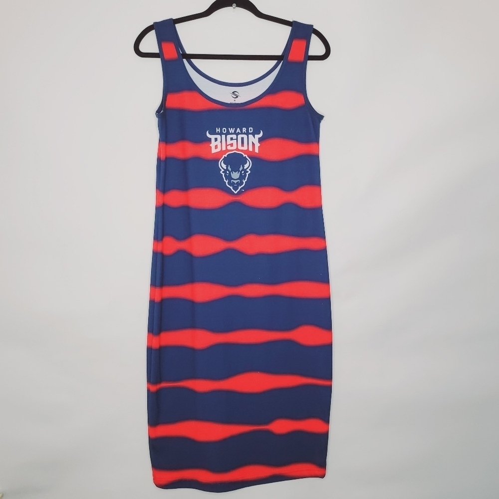 Howard Bison Midi Tank Dress Size M Sleeveless Scoop Neck Blue and Red‎ Pullover